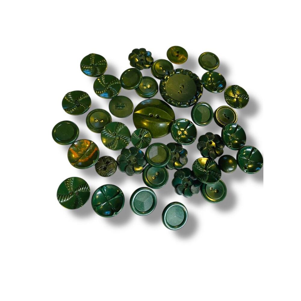 Lot of 37 Midcentury Plastic Buttons Assorted Dark Green Craft Sew
